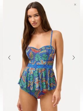 Johnny Was Maris Peplum Underwire Tankini Set Blue Floral Size Small NWT